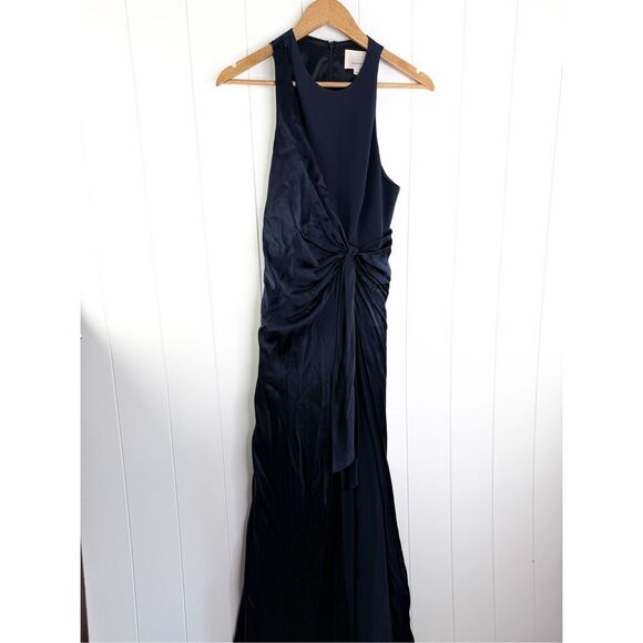 Cinq à Sept Clemence Neck Detail Gown In Navy Size 4 Silk Blend $795 - Picture 2 of 13